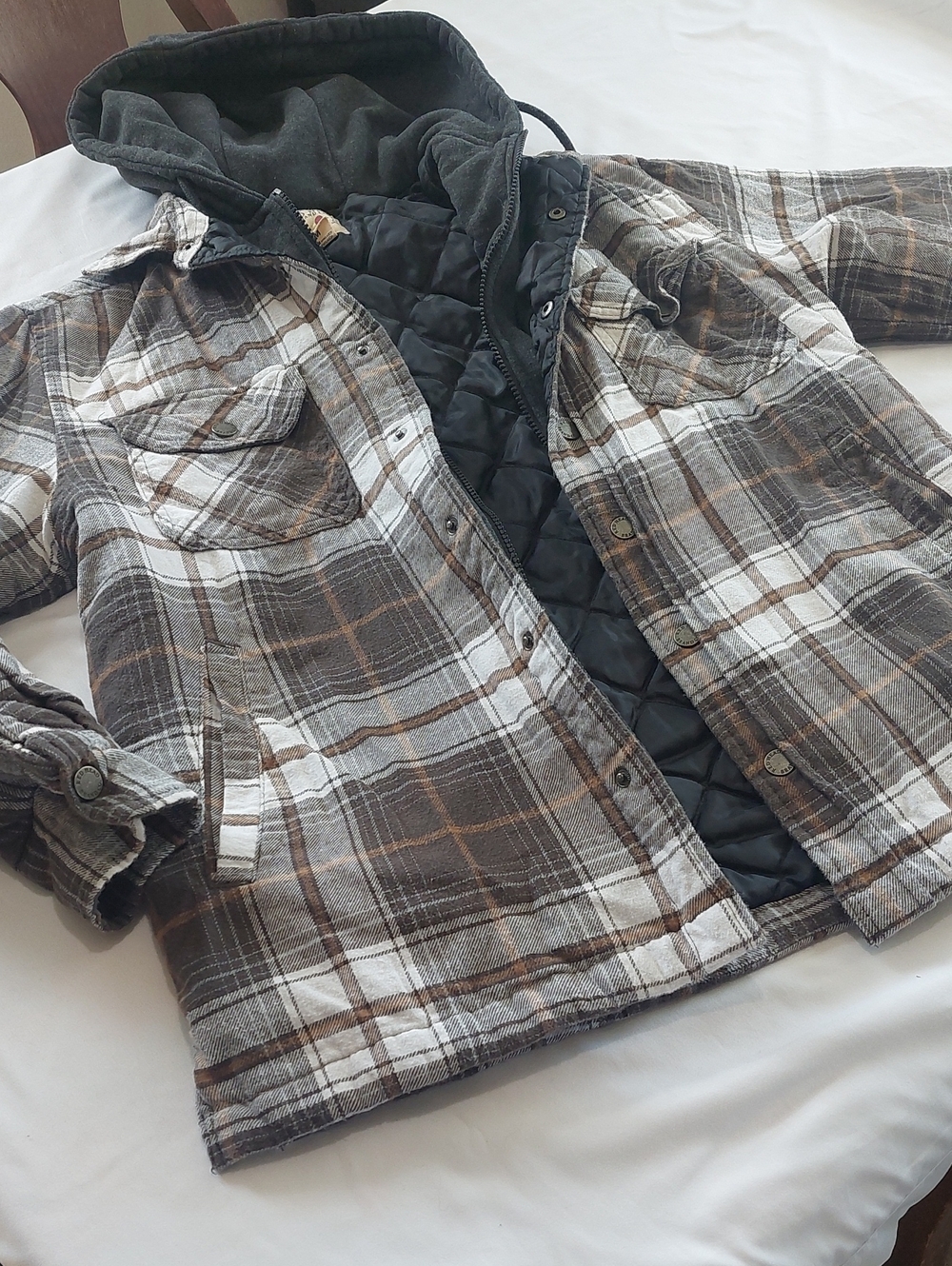 RED HEAD Plaid Hooded Quilted-Lined Jacket in Brown & Black.zips And Snaps.Med.